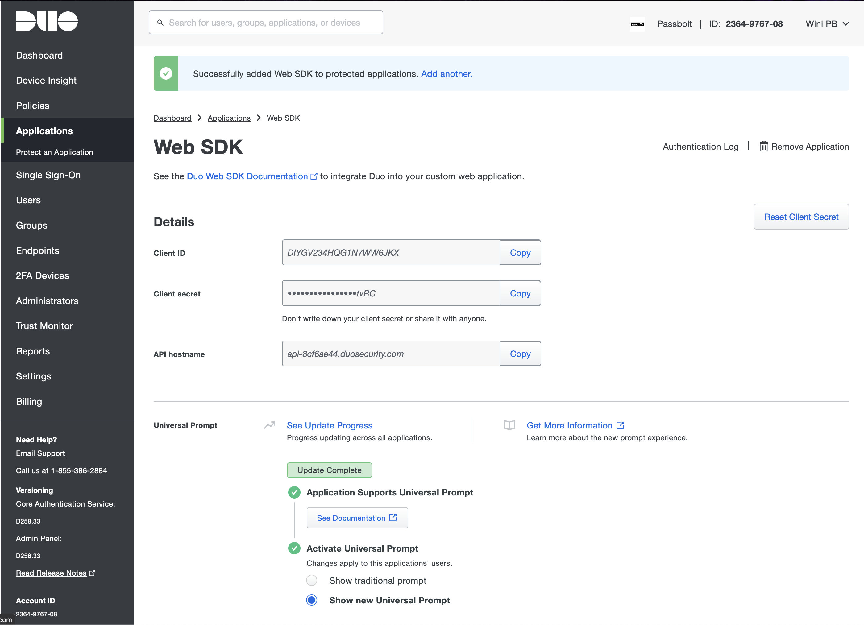 Duo web sdk application for passbolt