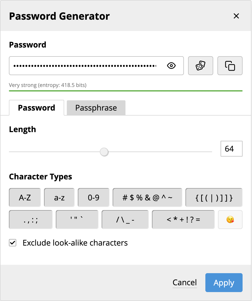 Generate a salt with passbolt password generator