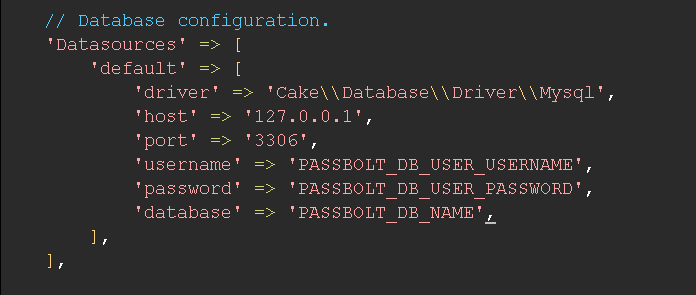 Database credentials configuration