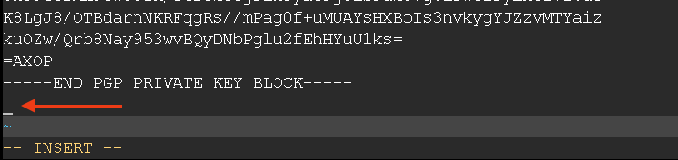 Remove above end of private key block line