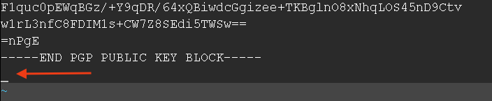 Remove above end of public key block line