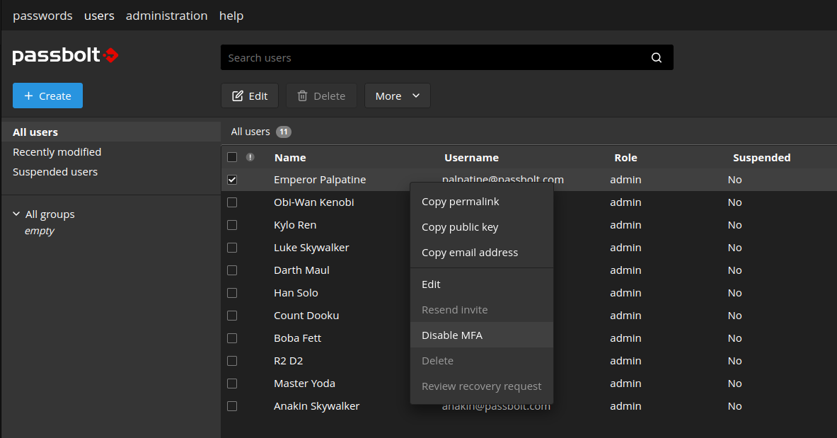 Disable MFA from the users workspace