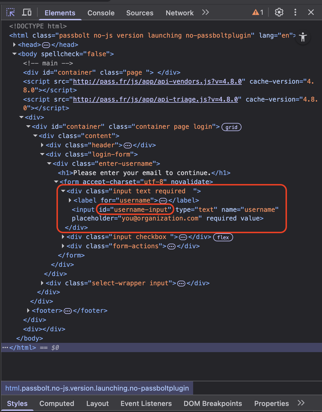 Inspect the username field
