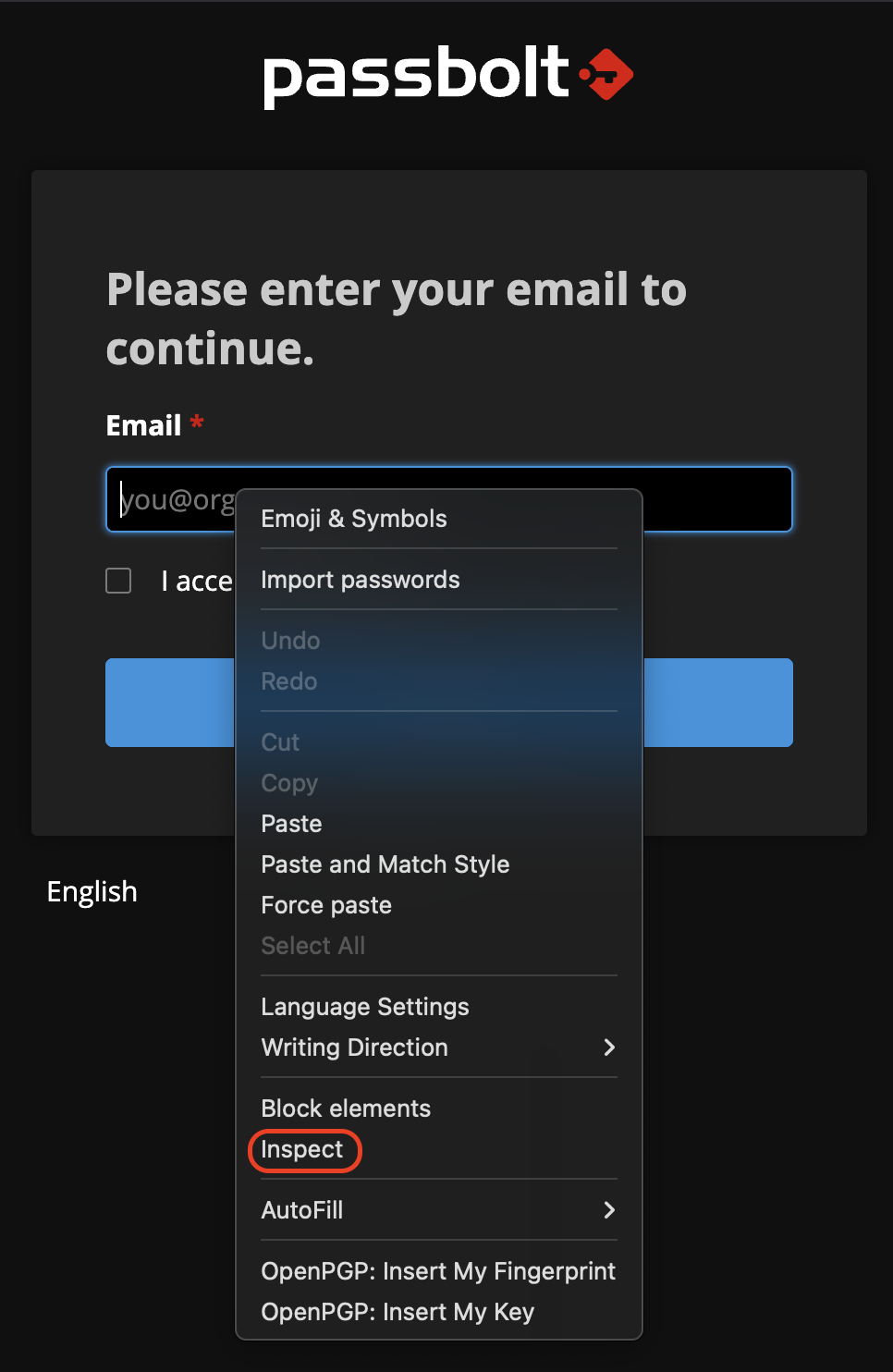 Inspect the input field