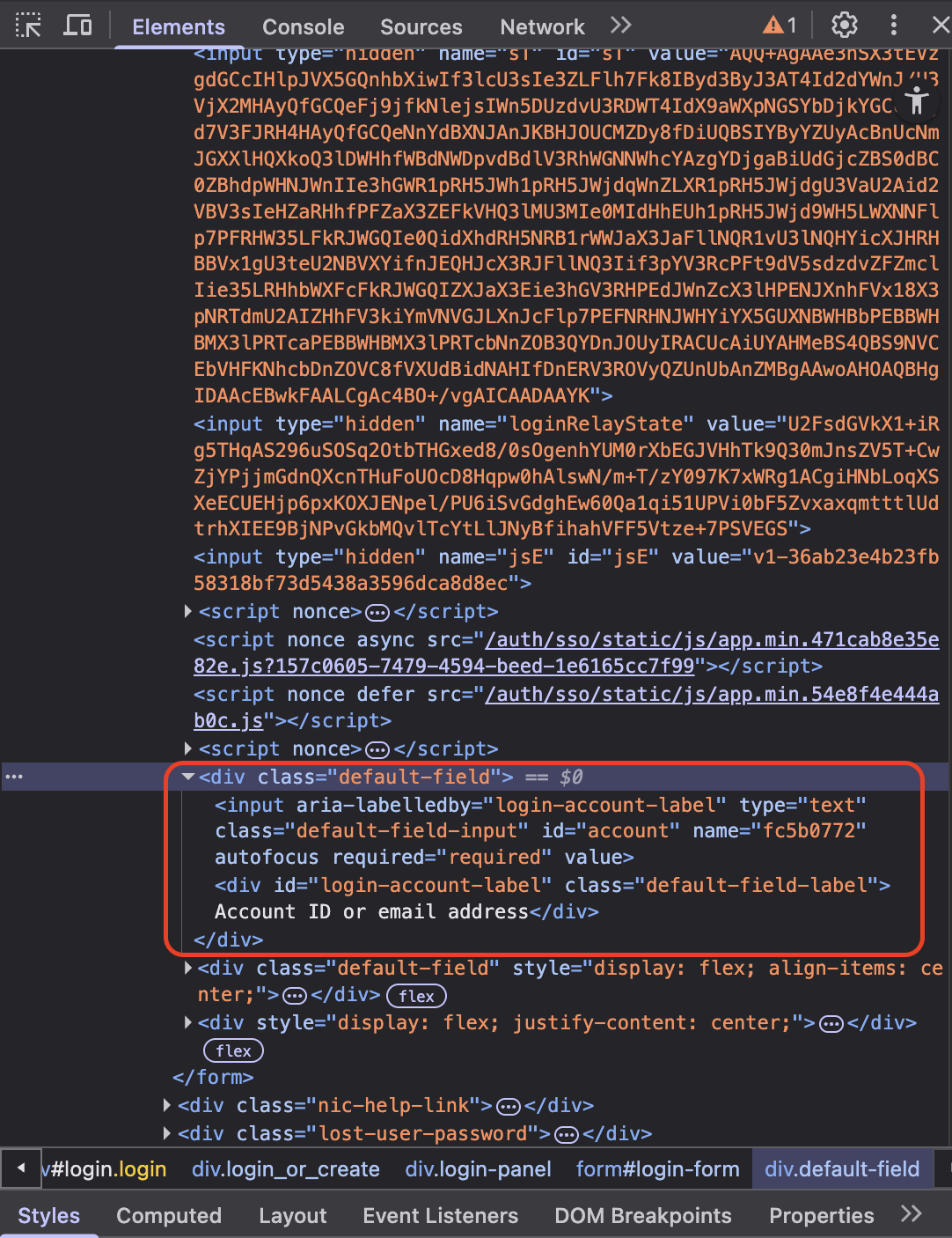 Inspect the username field