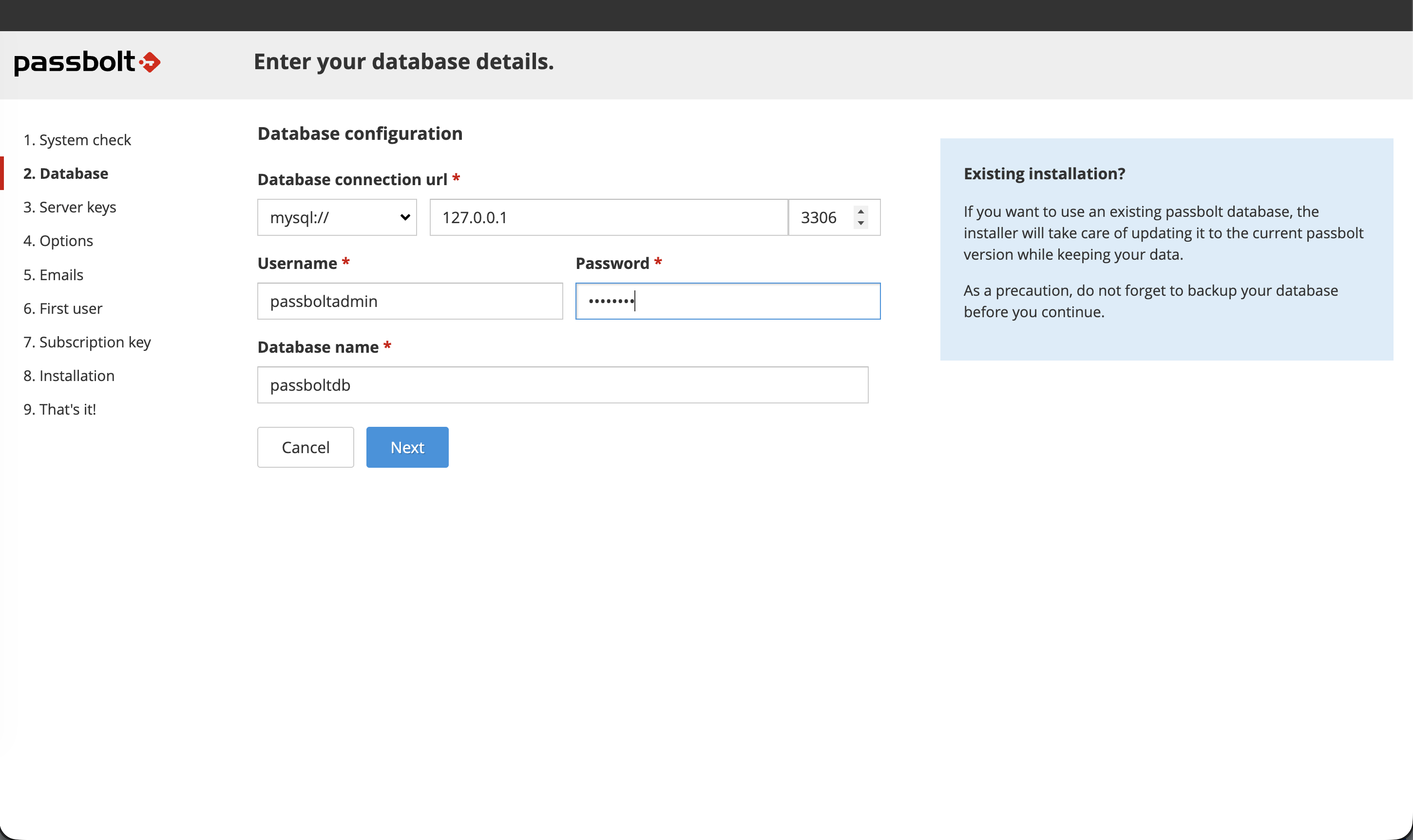 Database from the wizard