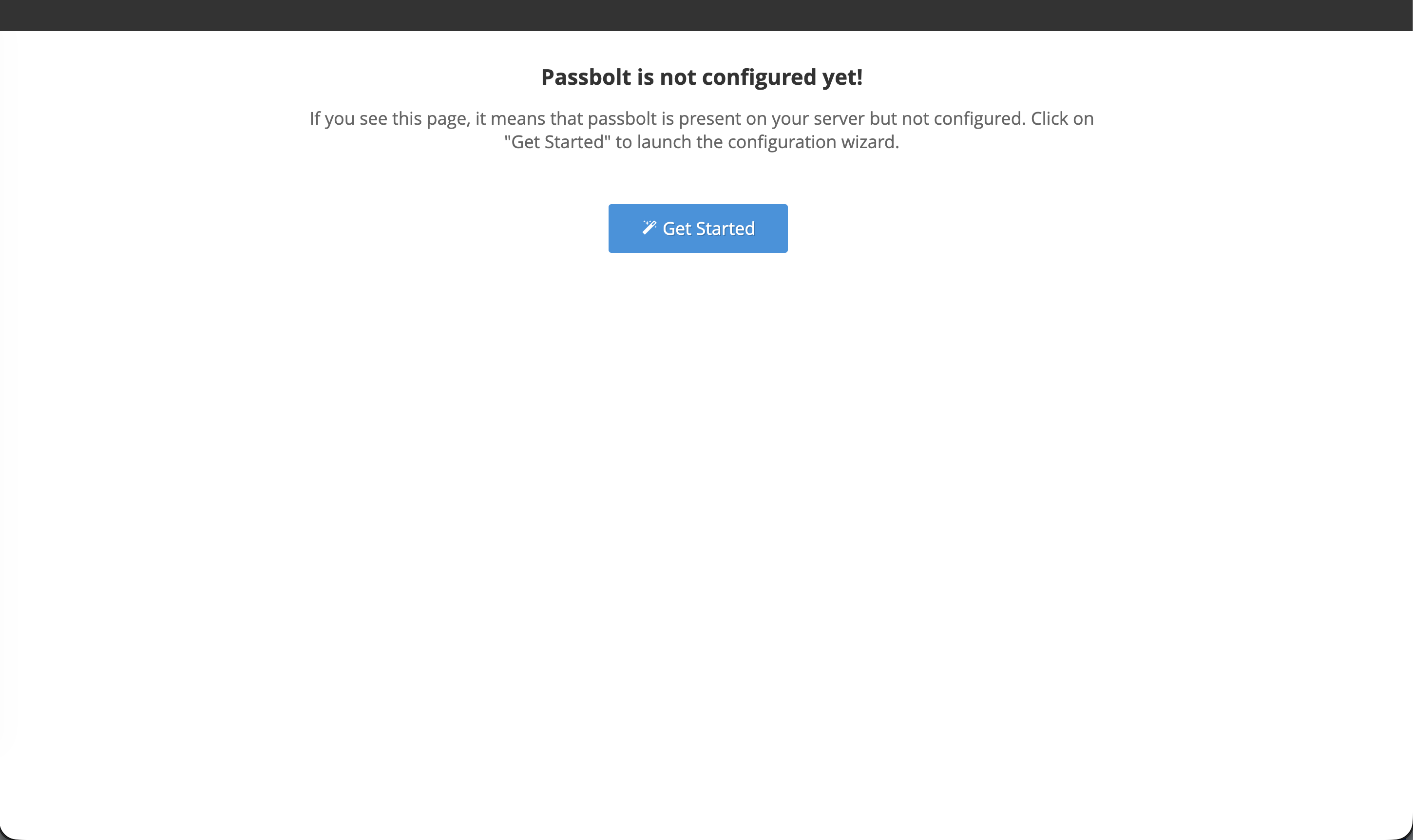 Passbolt welcome page before configuration