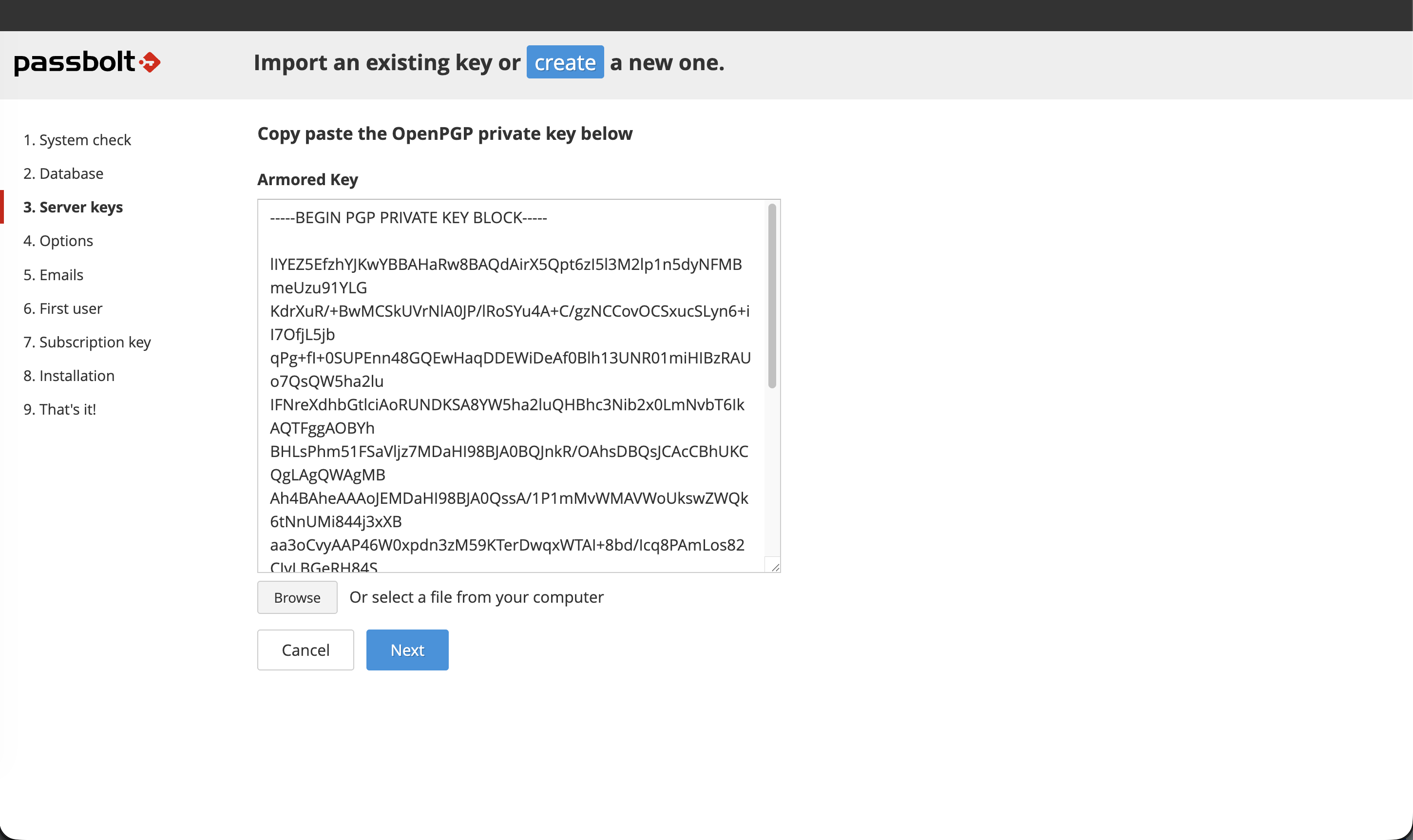 Import a Key Pair from the Wizard