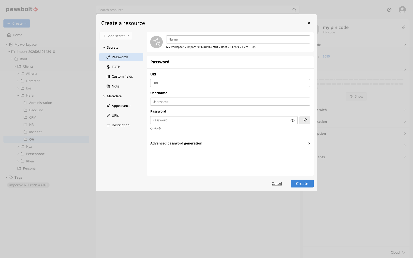 Create a resource screen with all options added